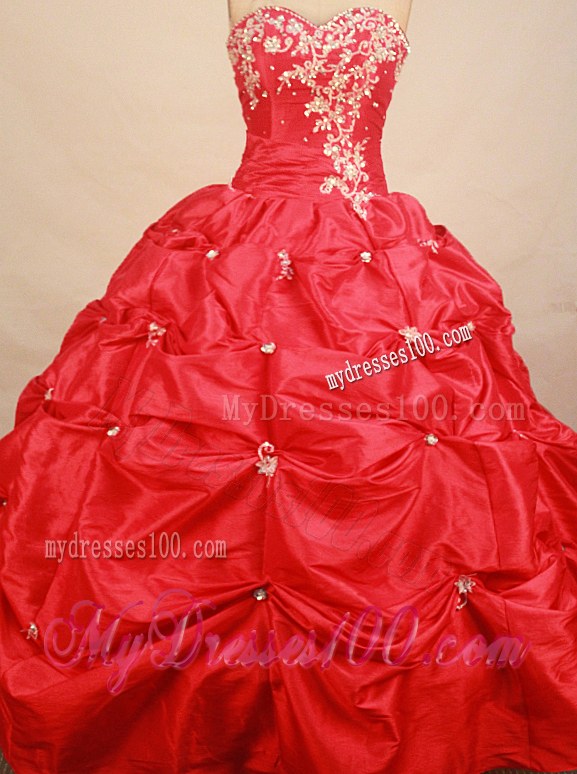 Red Rhinestones and Pick-Ups Decorated Taffeta Quinceanera Dresses